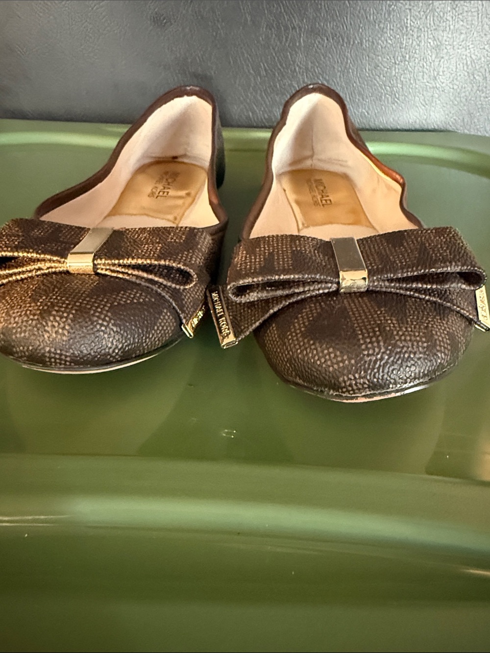 MICHAEL Michael Kors Brown Logo-Print Bow Flats with Gold Accents - Picture 4 of 4